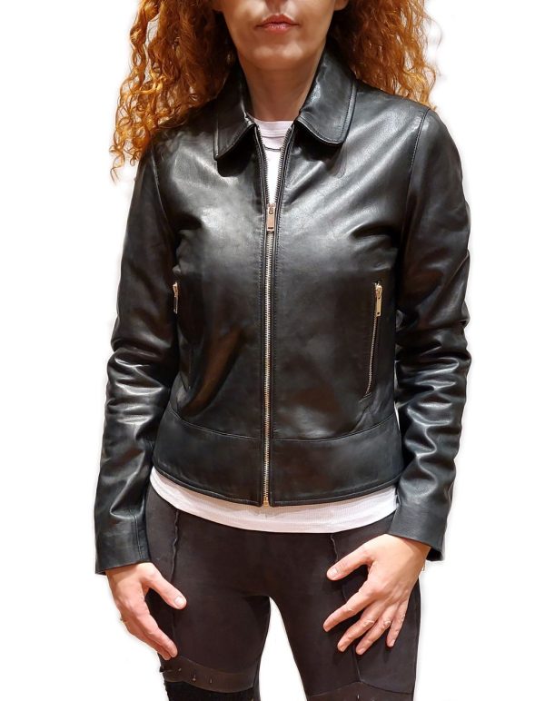 Γυναικείο δερμάτινο jacket με κλασικό γιακά